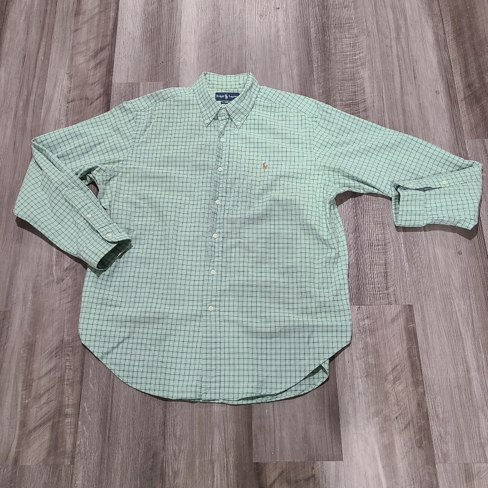 Ralph Lauren Polo Green Plaid Cotton Oxford mens size XL